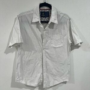 Rugby University - White Polka Dot Short Sleeve Button-Up Shirt L